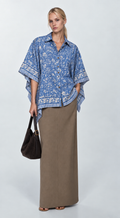 BLUE FLORAL HAND-BLOCKED KAFTAN SHIRT