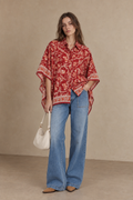 RED FLORAL HAND-BLOCKED KAFTAN SHIRT