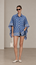 BLUE FLORAL HAND-BLOCKED KAFTAN SHIRT
