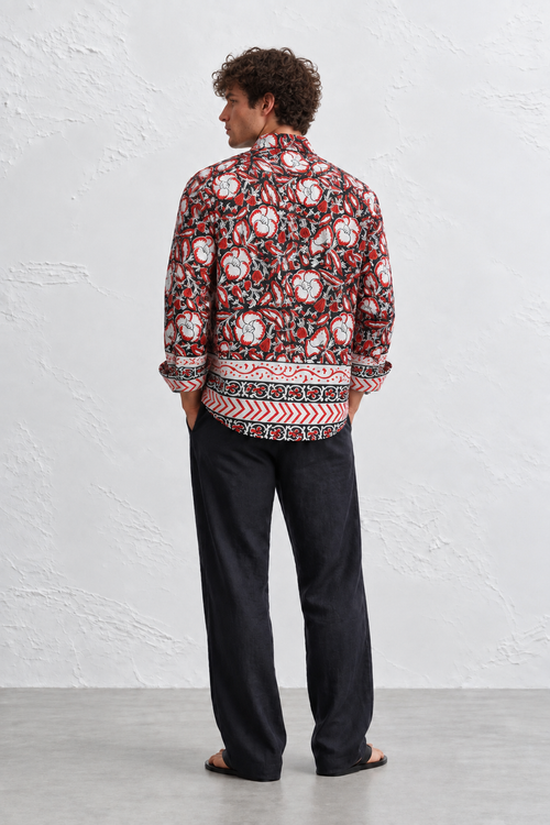 BLACK FLORAL HAND-BLOCKED SHIRT
