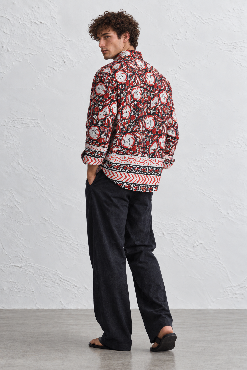 BLACK FLORAL HAND-BLOCKED SHIRT