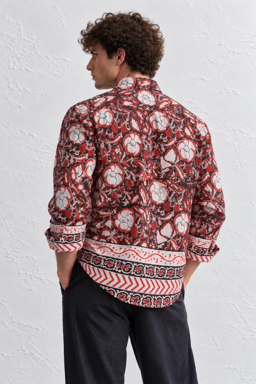 BLACK FLORAL HAND-BLOCKED SHIRT