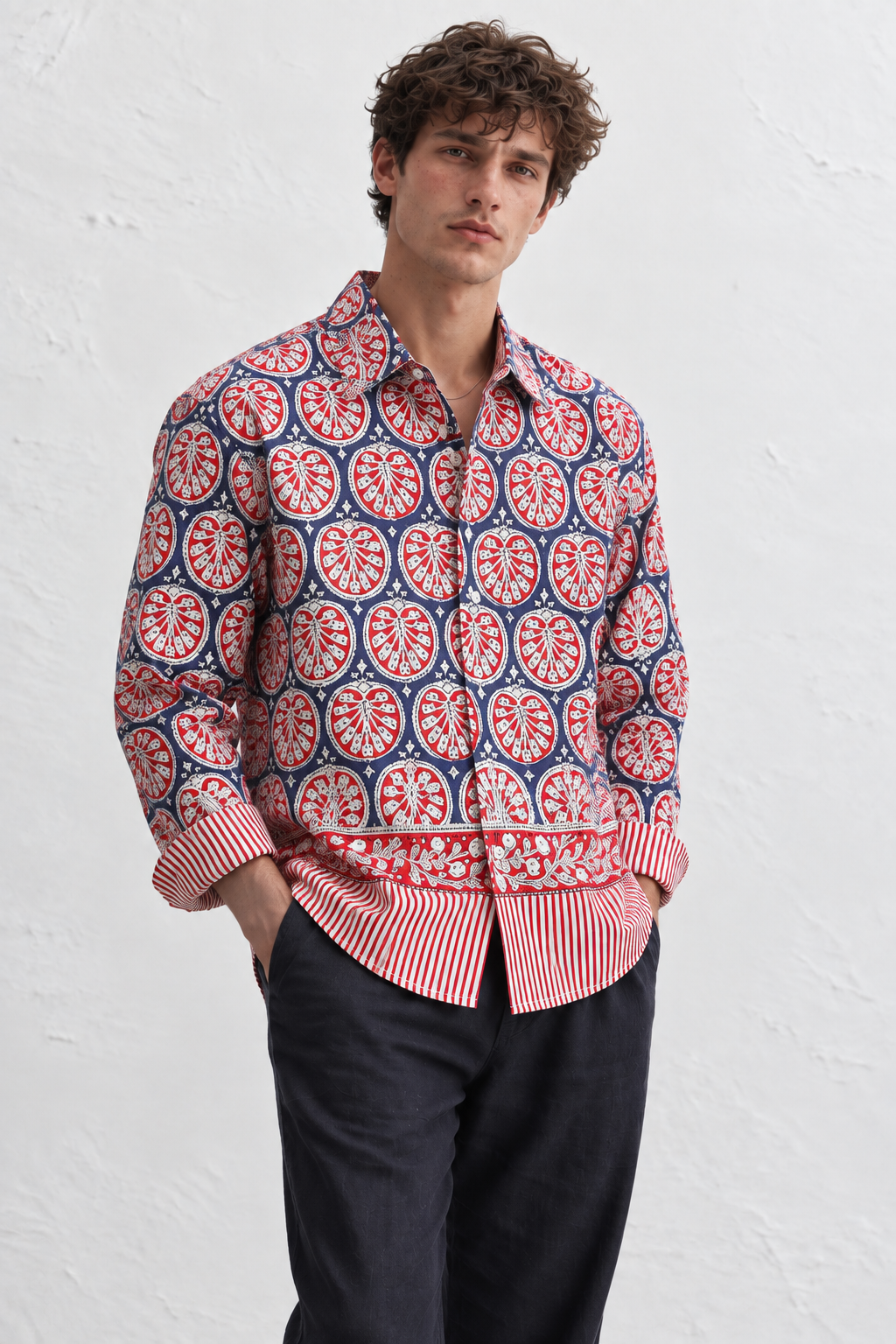 INDIGO BLUE FLORAL HAND-BLOCKED SHIRT