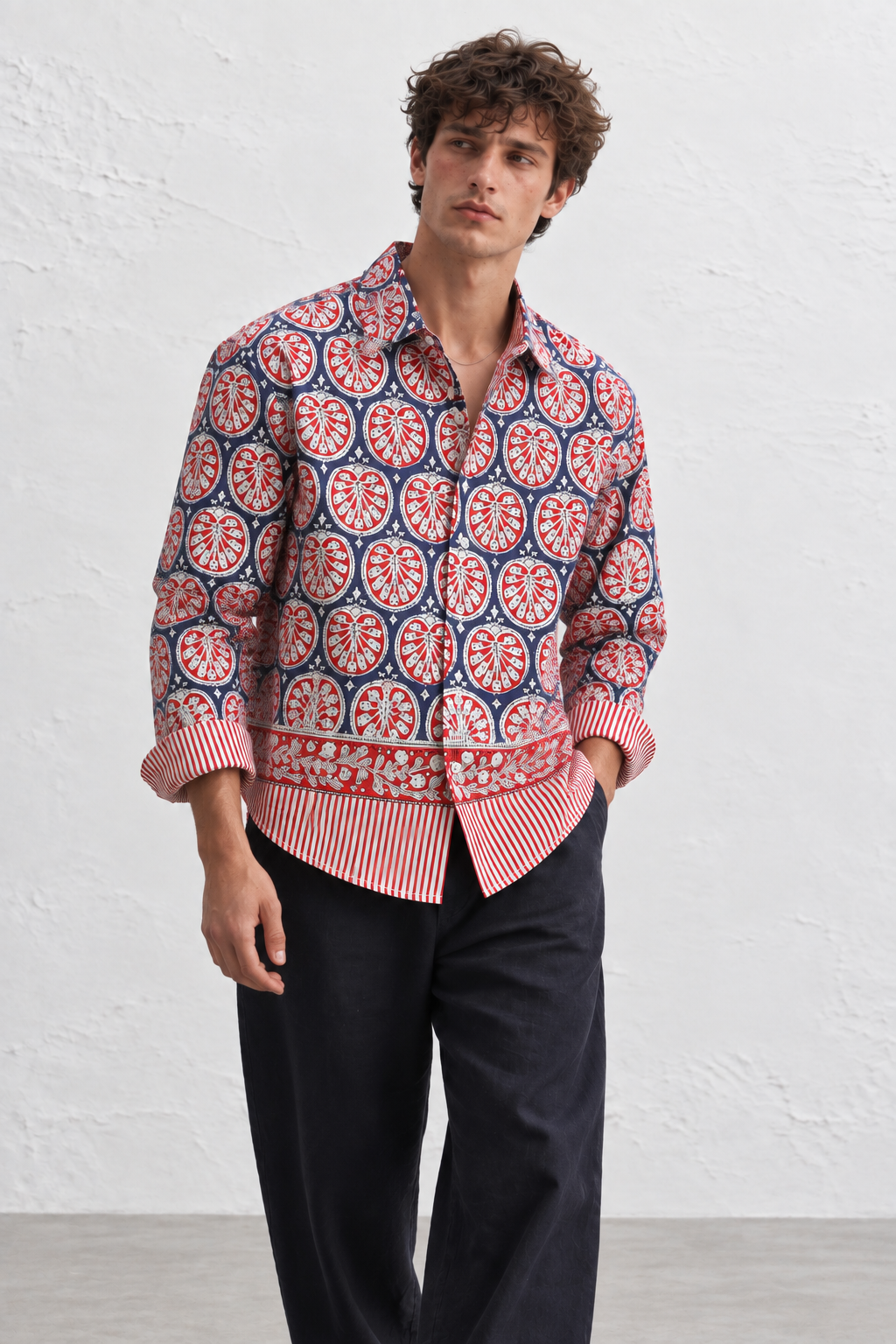 INDIGO BLUE FLORAL HAND-BLOCKED SHIRT