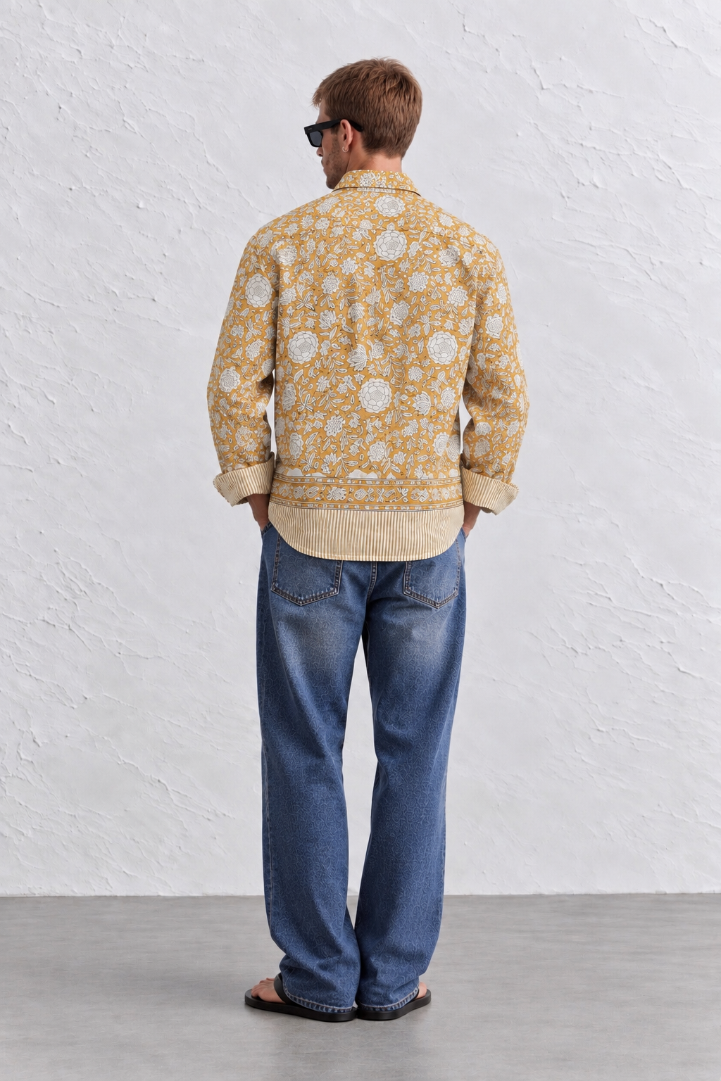 MUSTARD YELLOW FLORAL HAND-BLOCKED SHIRT