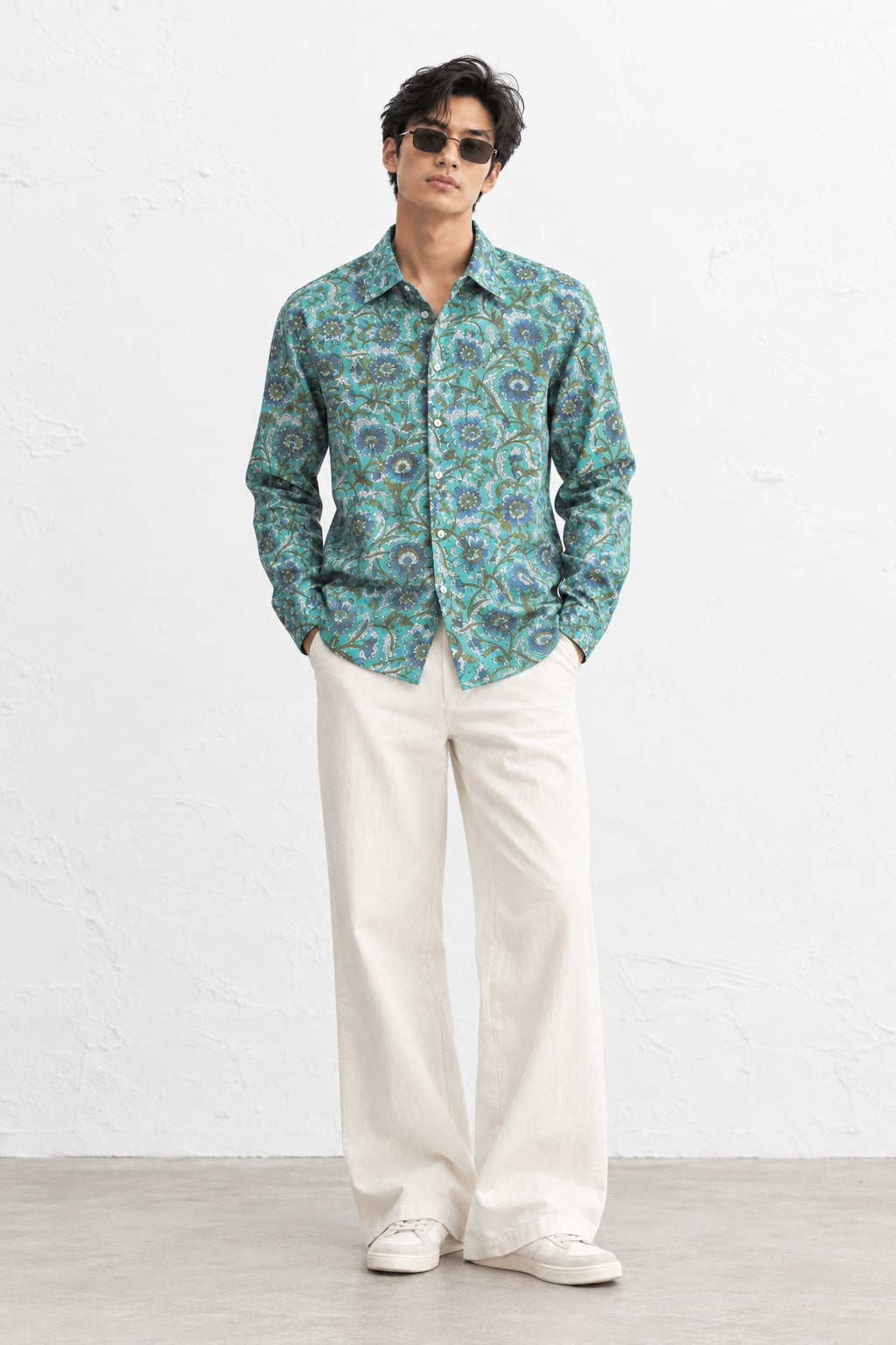 GRANITE GREEN FLORAL HAND-BLOCKED SHIRT