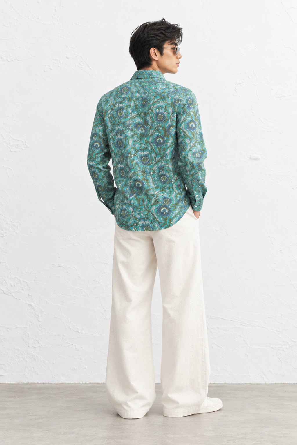 GRANITE GREEN FLORAL HAND-BLOCKED SHIRT