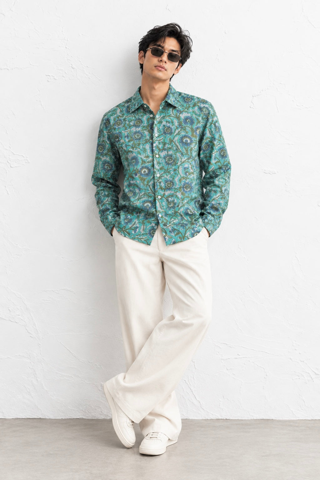 GRANITE GREEN FLORAL HAND-BLOCKED SHIRT
