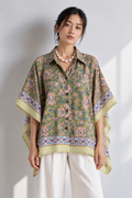 GREEN FLORAL HAND-BLOCKED KAFTAN SHIRT