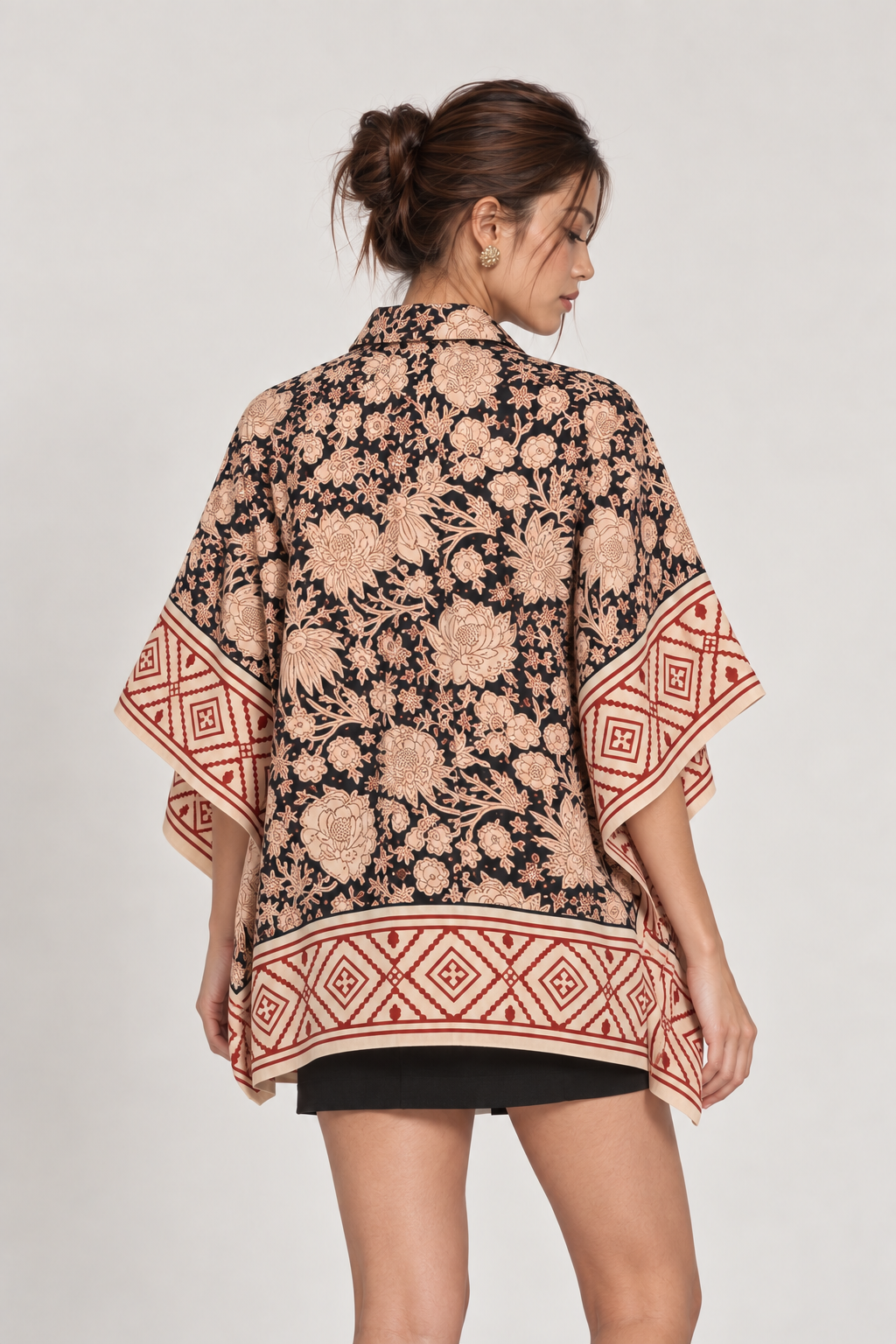 BLACK FLORAL HAND-BLOCKED KAFTAN SHIRT