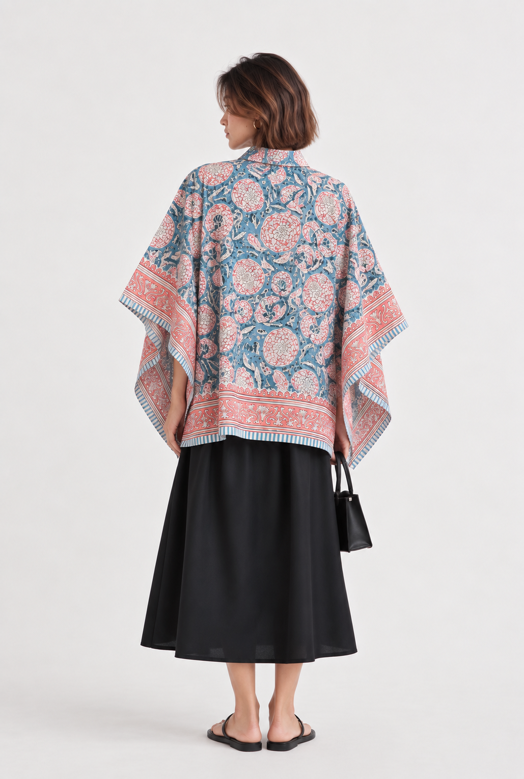 BLUE FLORAL HAND-BLOCKED KAFTAN SHIRT
