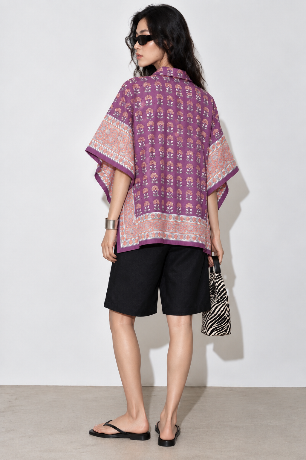 LILAC FLORAL HAND-BLOCKED KAFTAN SHIRT