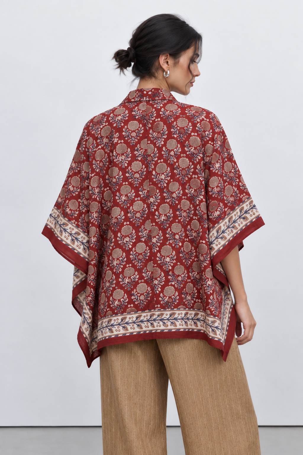 RED FLORAL HAND-BLOCKED KAFTAN SHIRT