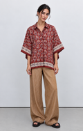 RED FLORAL HAND-BLOCKED KAFTAN SHIRT