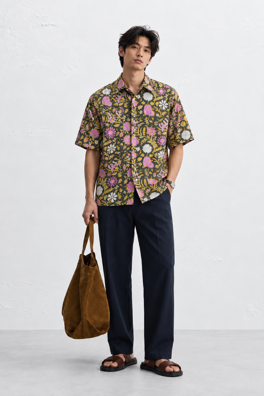 GREEN FLORAL HAND-BLOCKED SHIRT