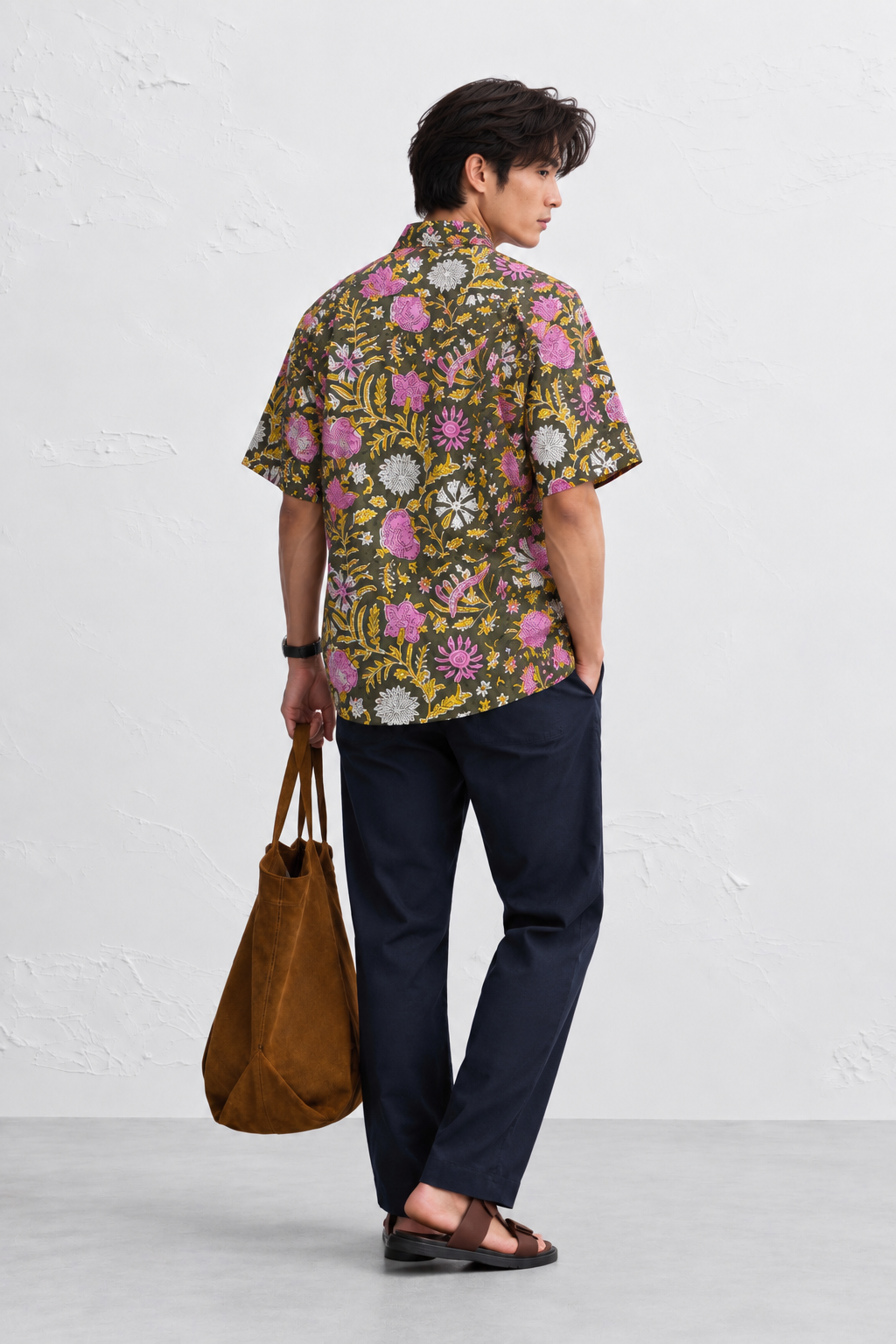 GREEN FLORAL HAND-BLOCKED SHIRT