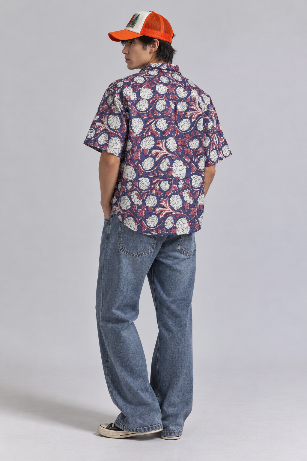 INDIGO BLUE FLORAL HAND-BLOCKED SHIRT