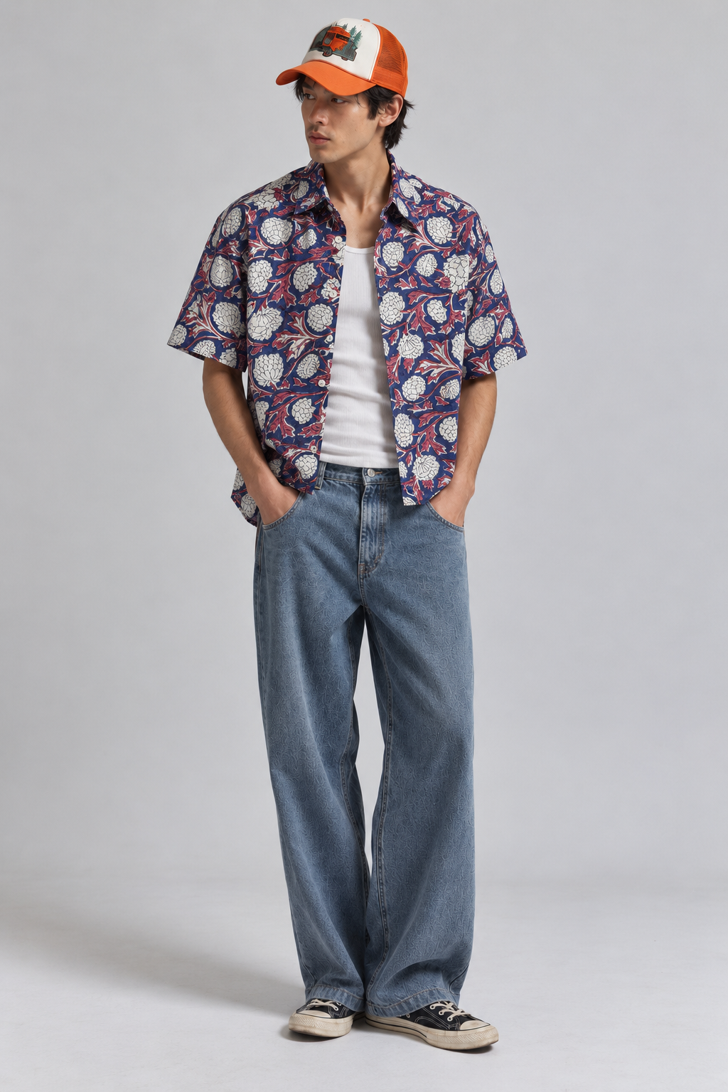 INDIGO BLUE FLORAL HAND-BLOCKED SHIRT
