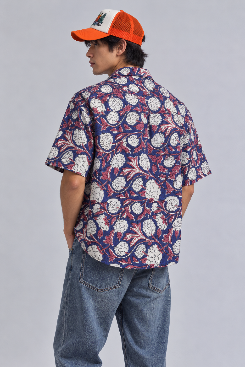 INDIGO BLUE FLORAL HAND-BLOCKED SHIRT