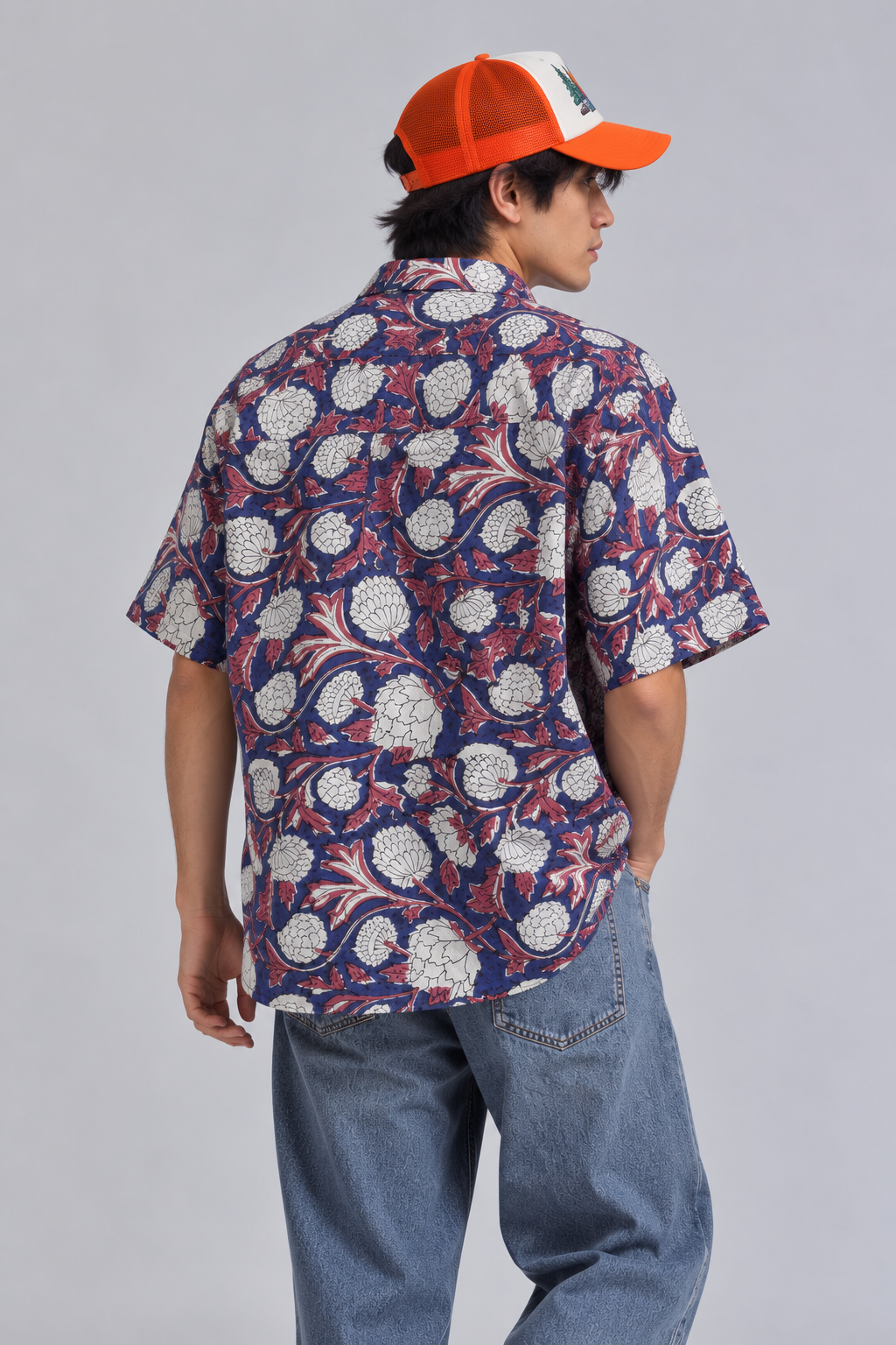 INDIGO BLUE FLORAL HAND-BLOCKED SHIRT