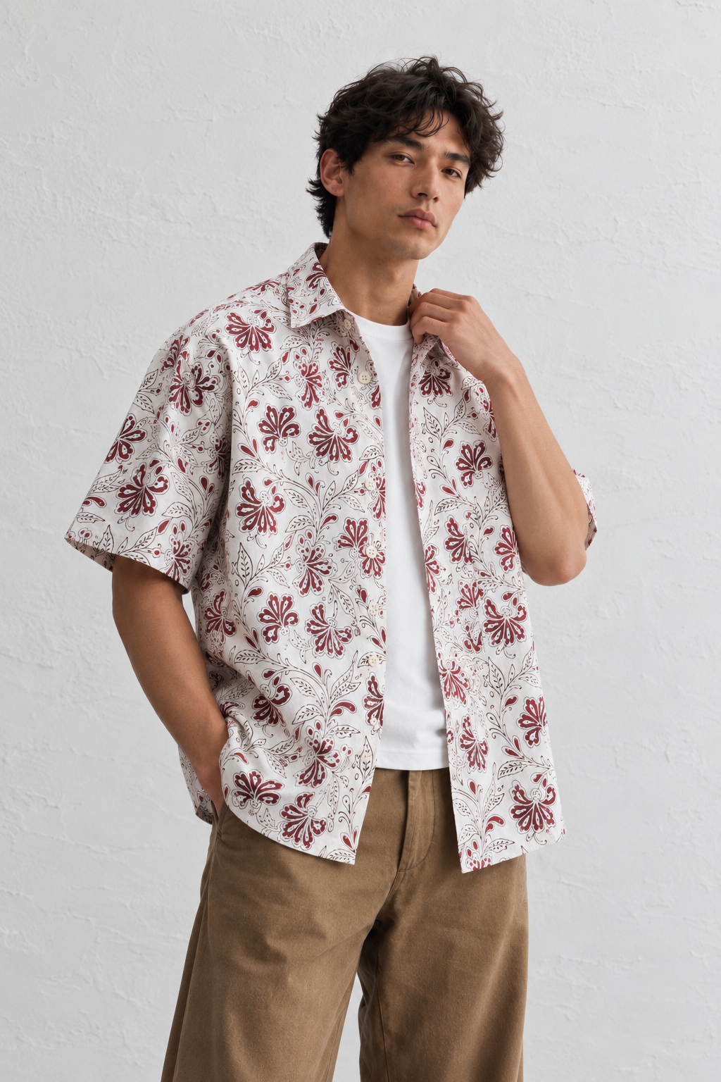 WHITE FLORAL HAND-BLOCKED SHIRT