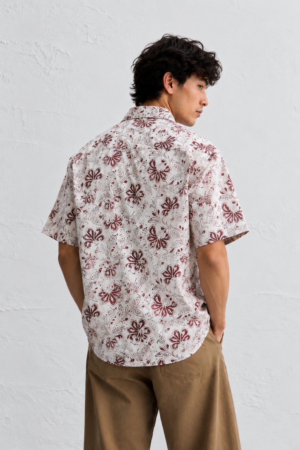 WHITE FLORAL HAND-BLOCKED SHIRT
