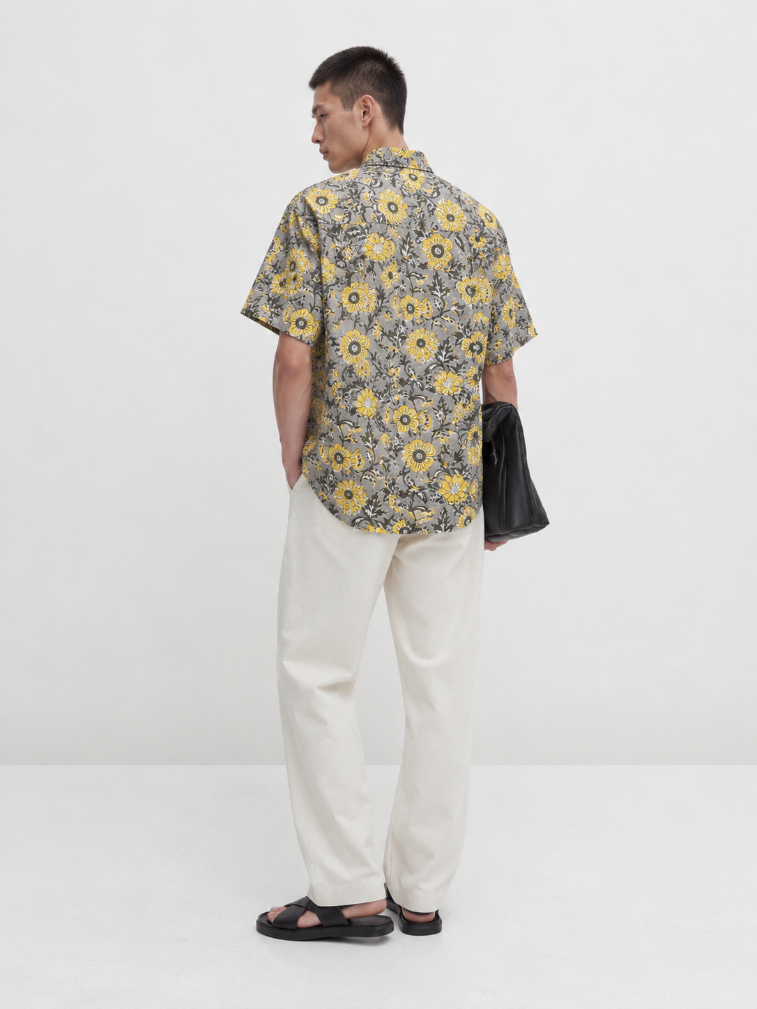 GREY FLORAL HAND-BLOCKED SHIRT