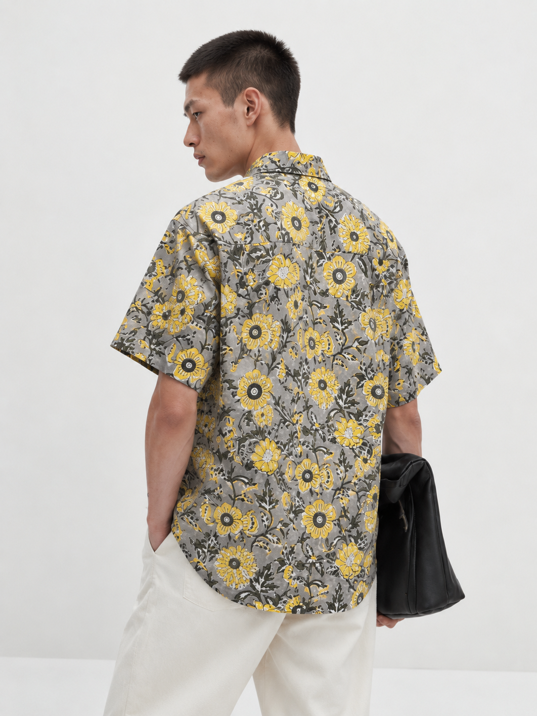 GREY FLORAL HAND-BLOCKED SHIRT