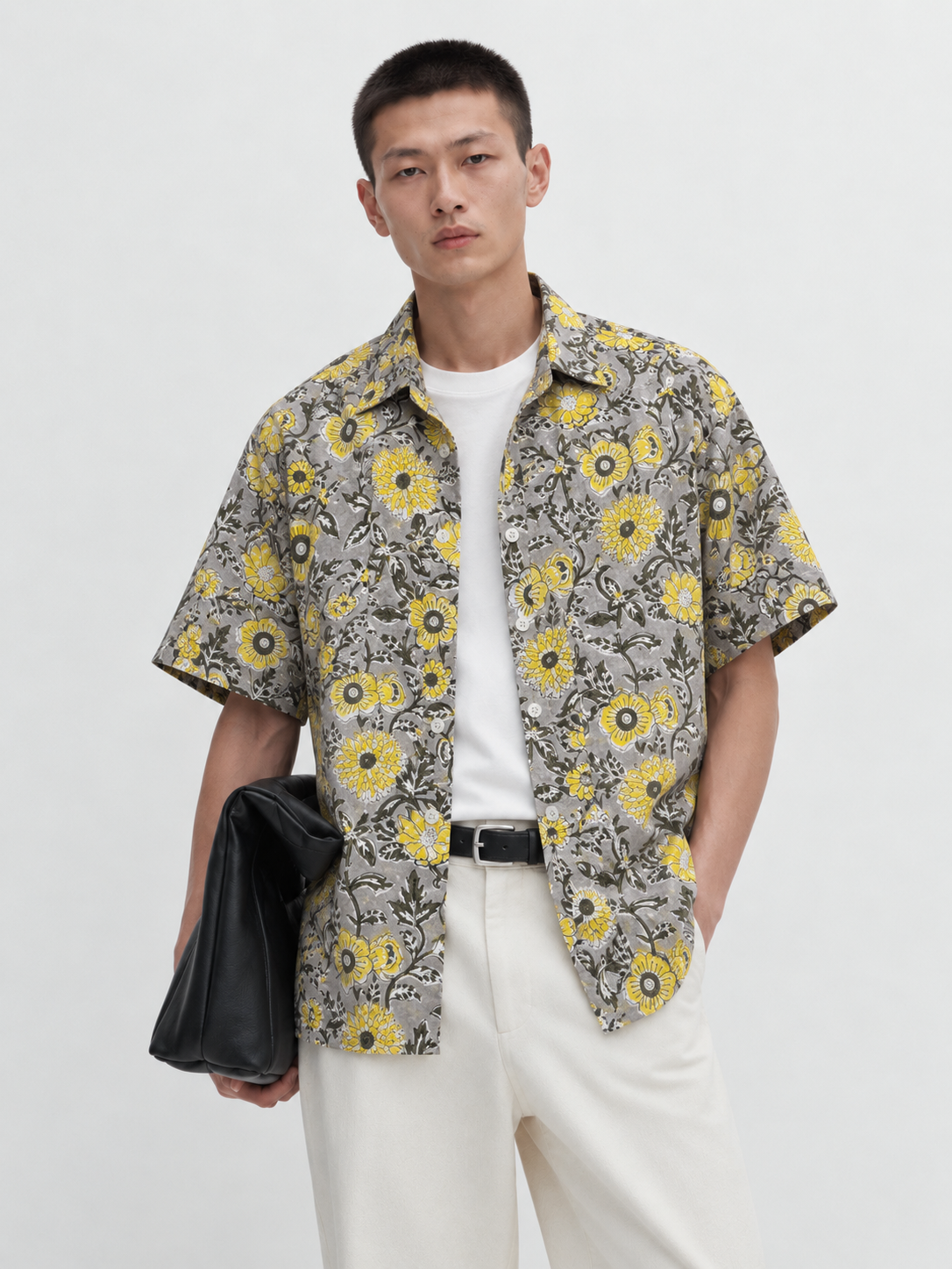GREY FLORAL HAND-BLOCKED SHIRT