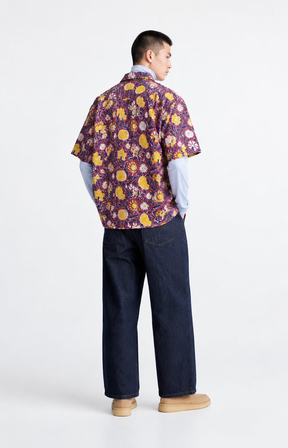 MAROON FLORAL HAND-BLOCKED SHIRT