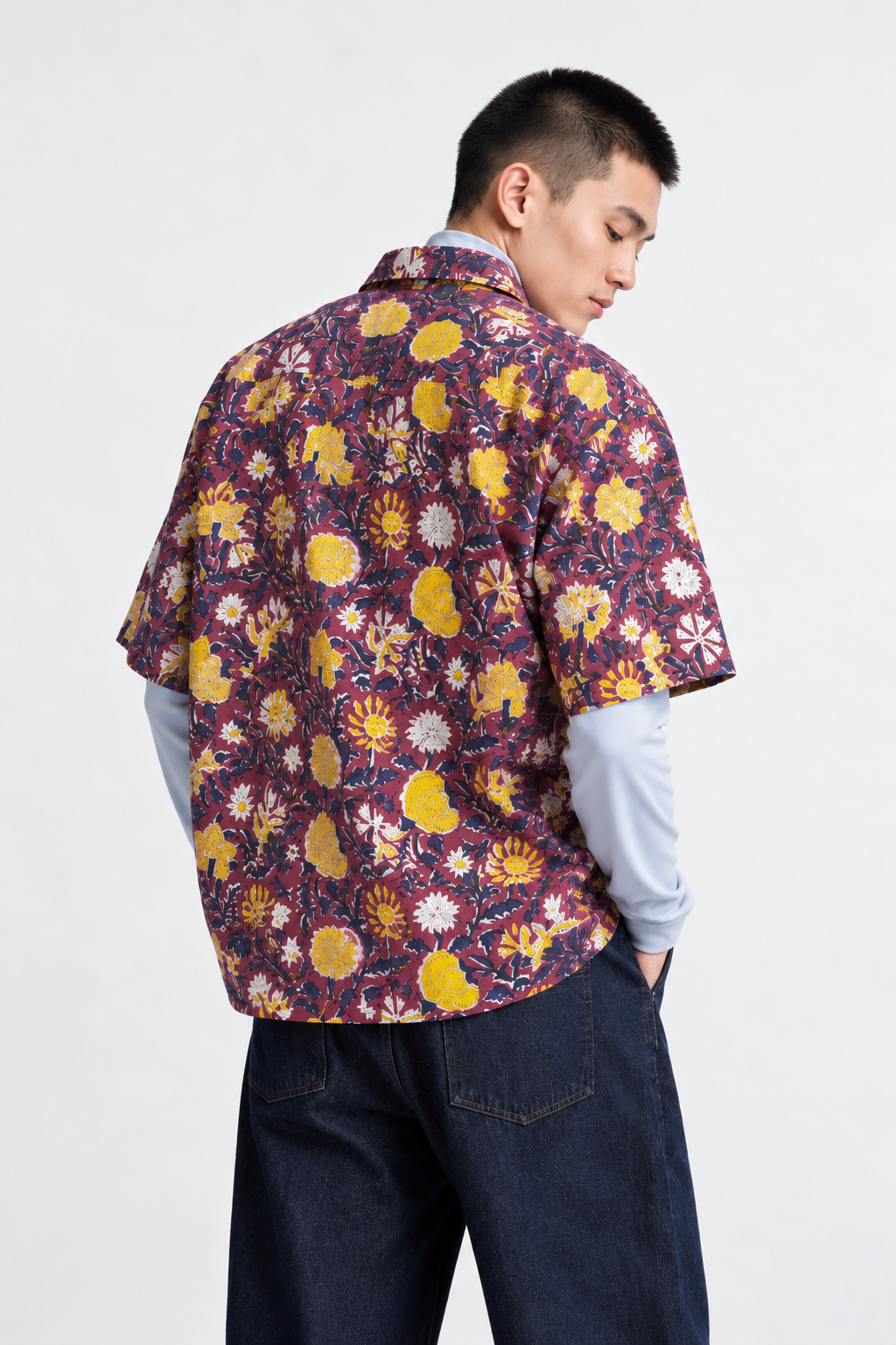 MAROON FLORAL HAND-BLOCKED SHIRT