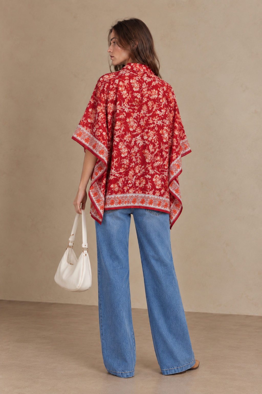 RED FLORAL HAND-BLOCKED KAFTAN SHIRT