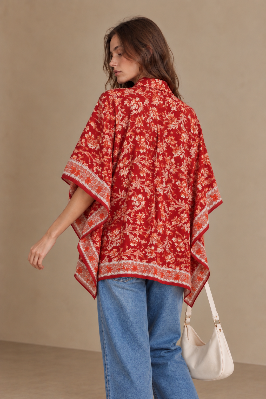 RED FLORAL HAND-BLOCKED KAFTAN SHIRT