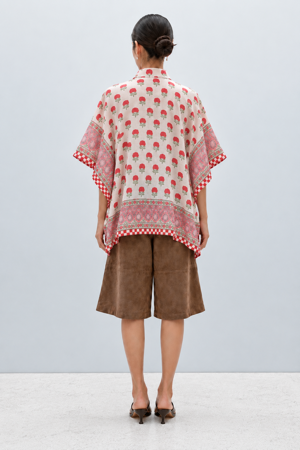 WHITE FLORAL HAND-BLOCKED KAFTAN SHIRT