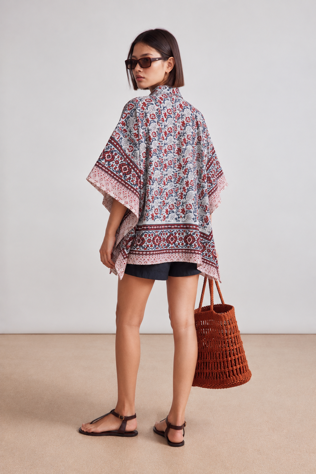 WHITE FLORAL HAND-BLOCKED KAFTAN SHIRT