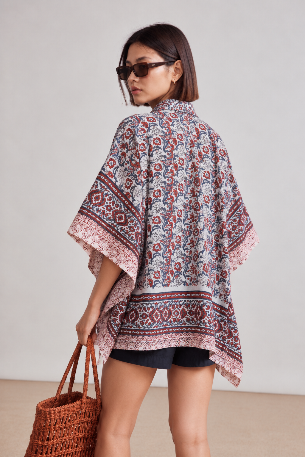 WHITE FLORAL HAND-BLOCKED KAFTAN SHIRT