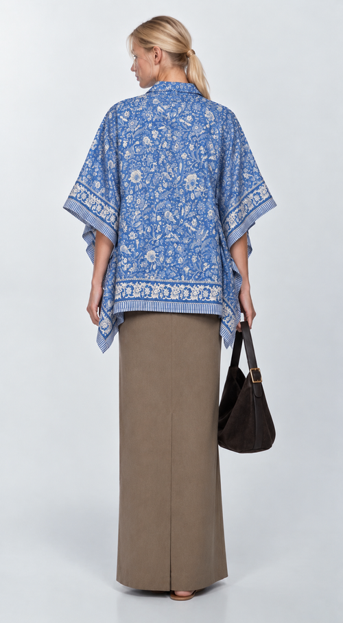 BLUE FLORAL HAND-BLOCKED KAFTAN SHIRT