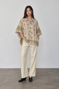 WHITE FLORAL HAND-BLOCKED KAFTAN SHIRT