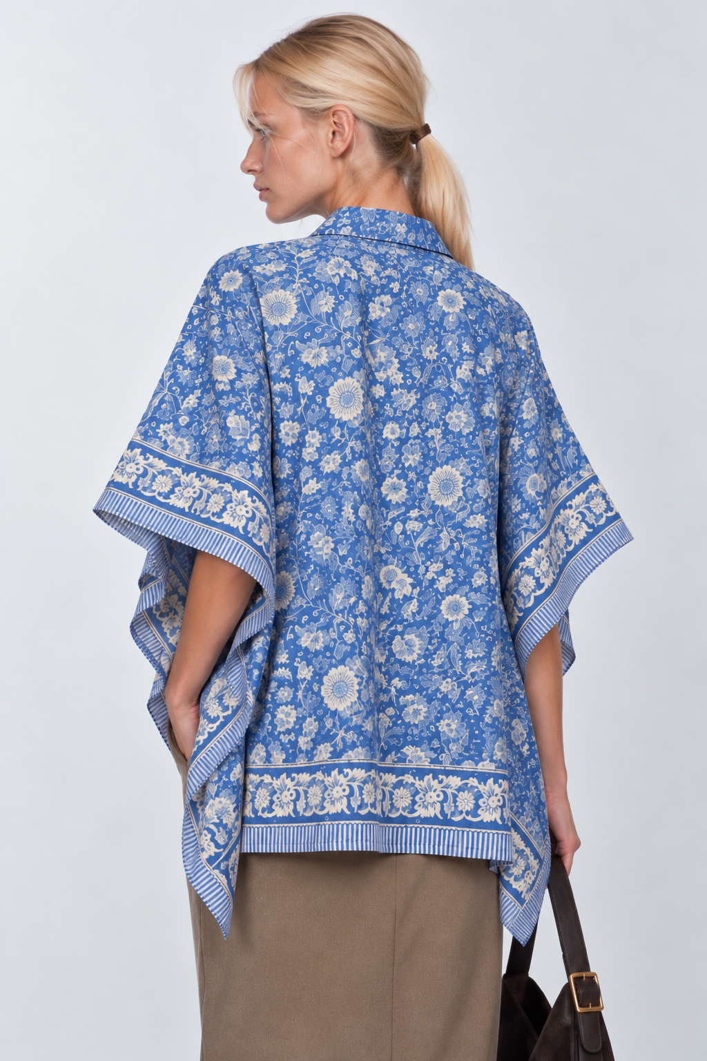 BLUE FLORAL HAND-BLOCKED KAFTAN SHIRT