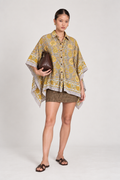 GREY FLORAL HAND-BLOCKED KAFTAN SHIRT