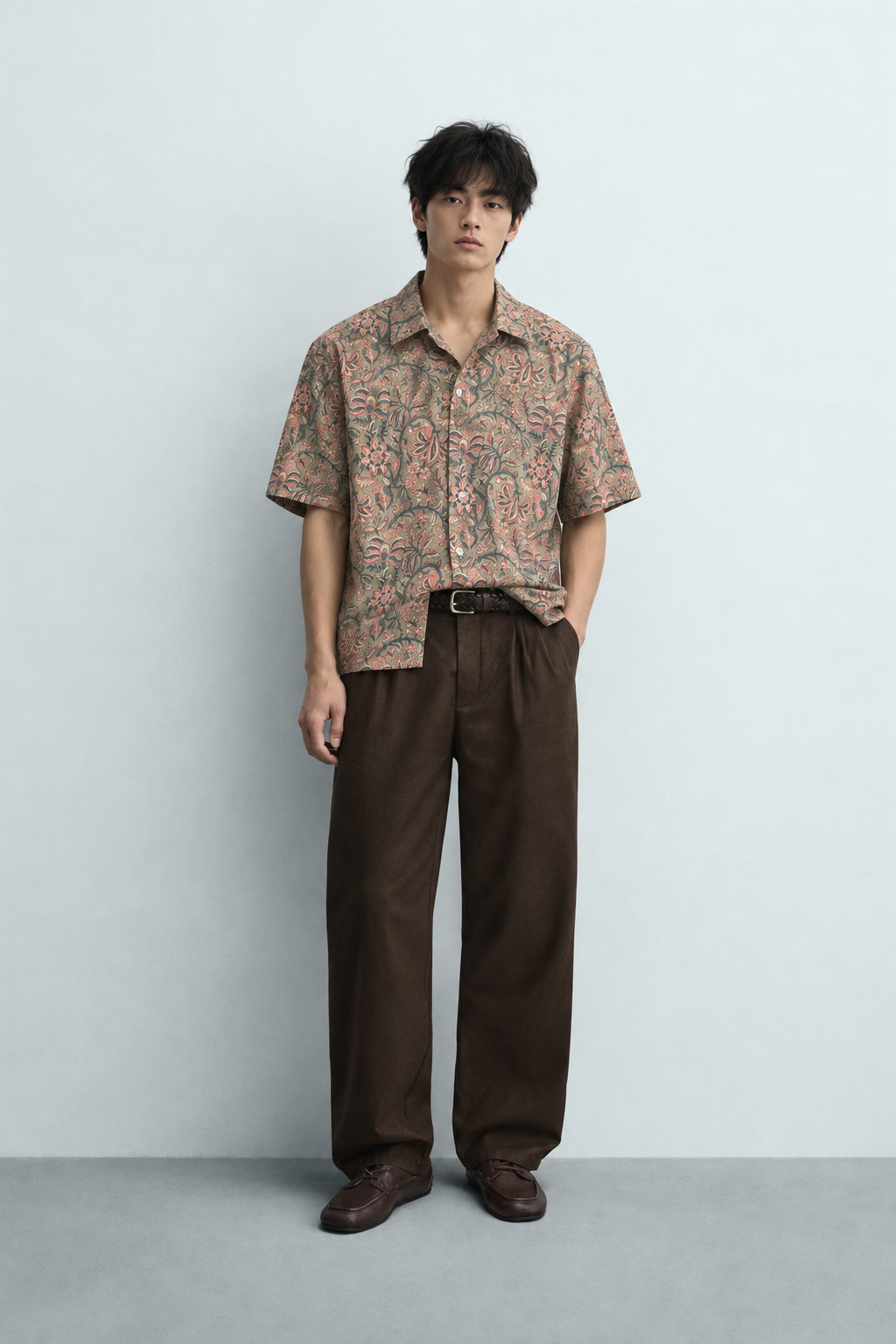 GREEN FLORAL HAND-BLOCKED SHIRT