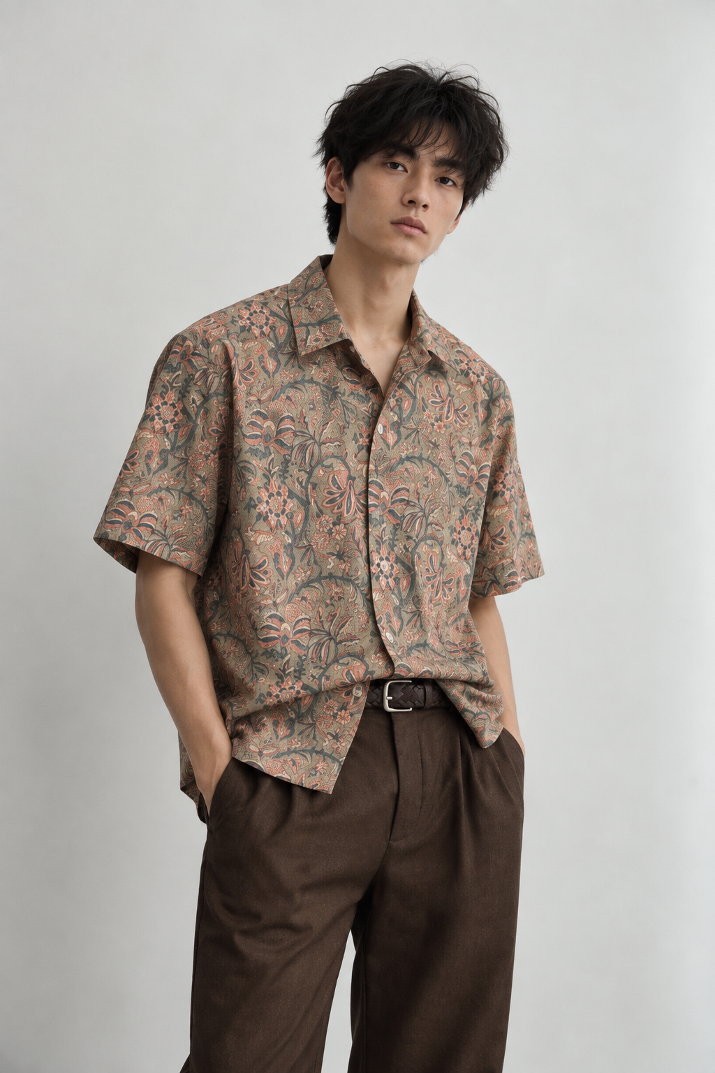 GREEN FLORAL HAND-BLOCKED SHIRT