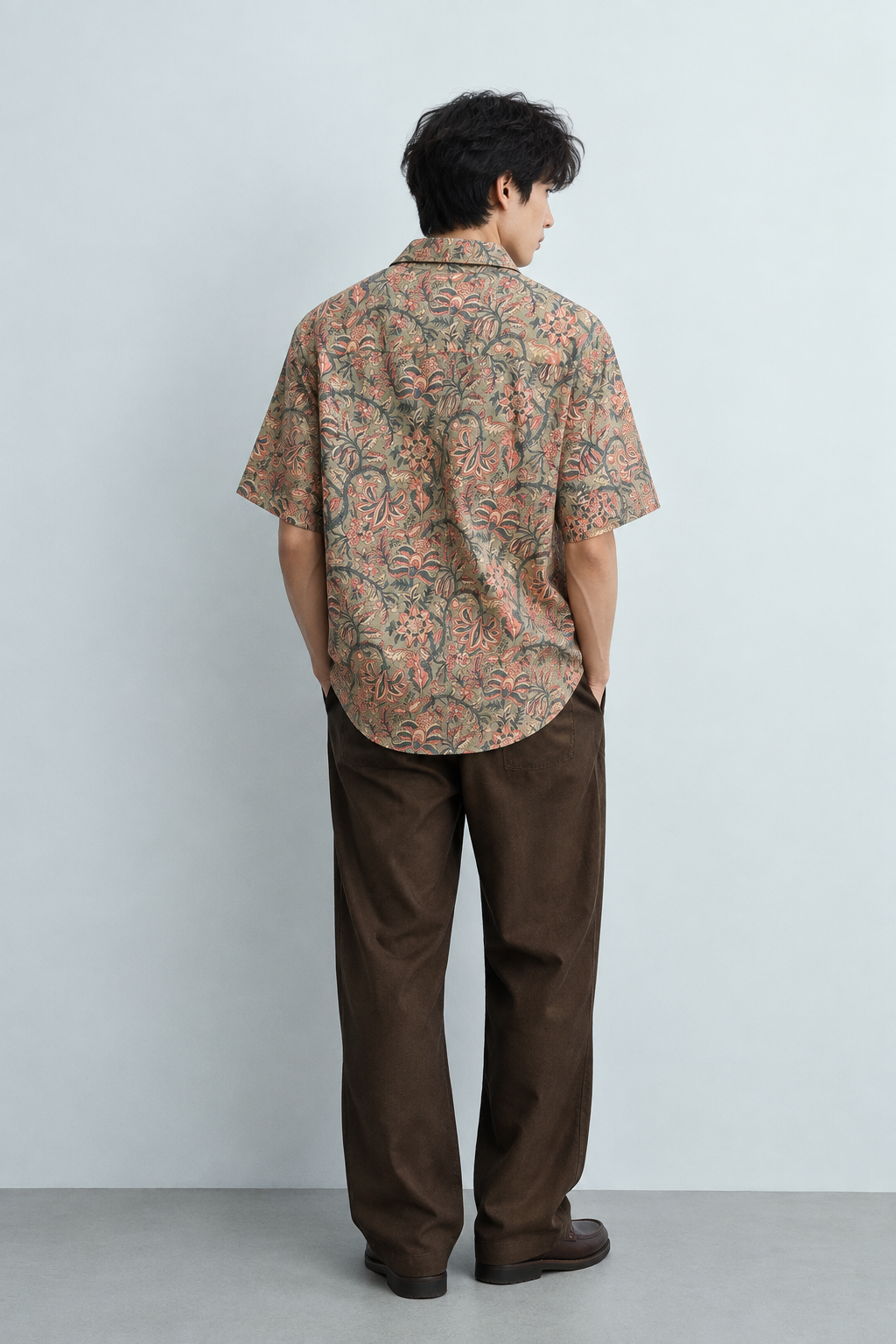 GREEN FLORAL HAND-BLOCKED SHIRT