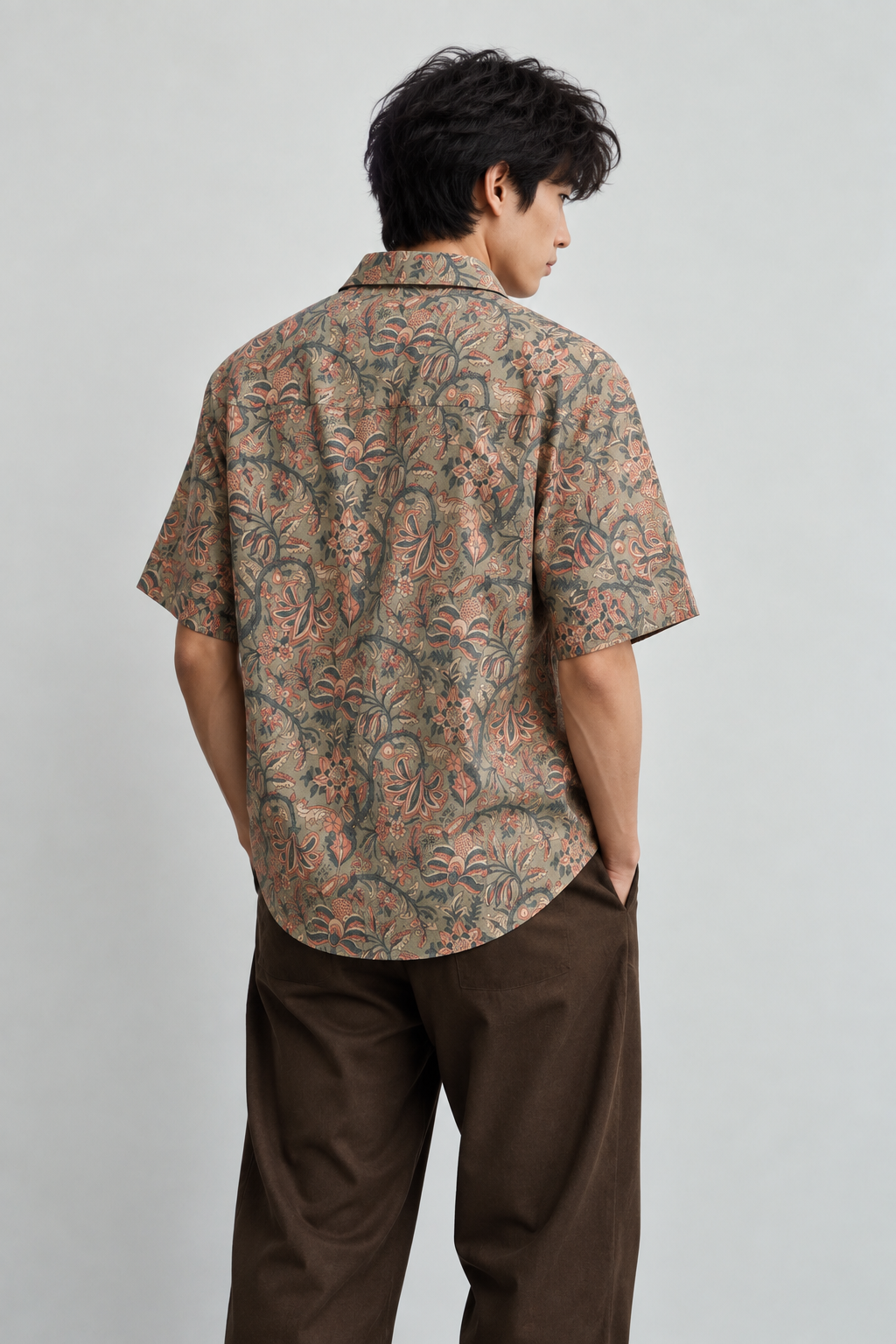 GREEN FLORAL HAND-BLOCKED SHIRT