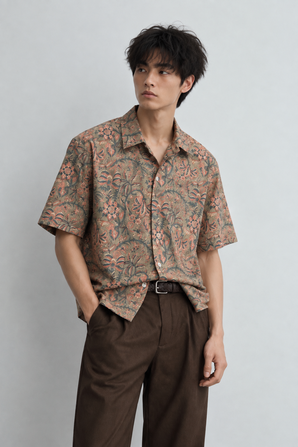 GREEN FLORAL HAND-BLOCKED SHIRT