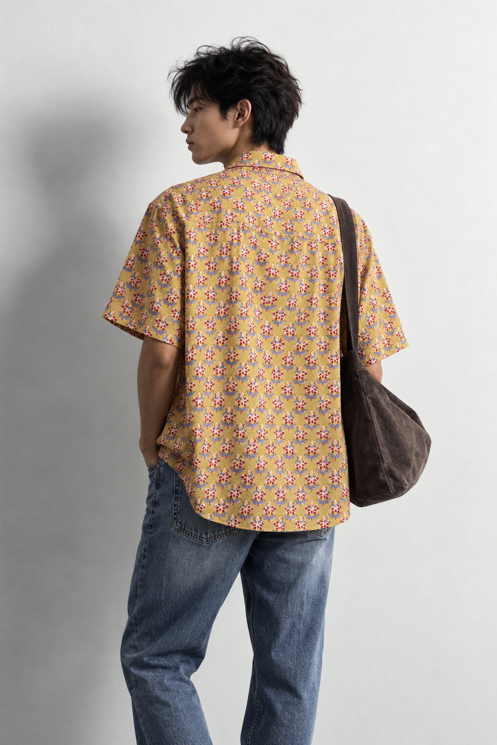 GREEN YELLOW FLORAL HAND-BLOCKED SHIRT