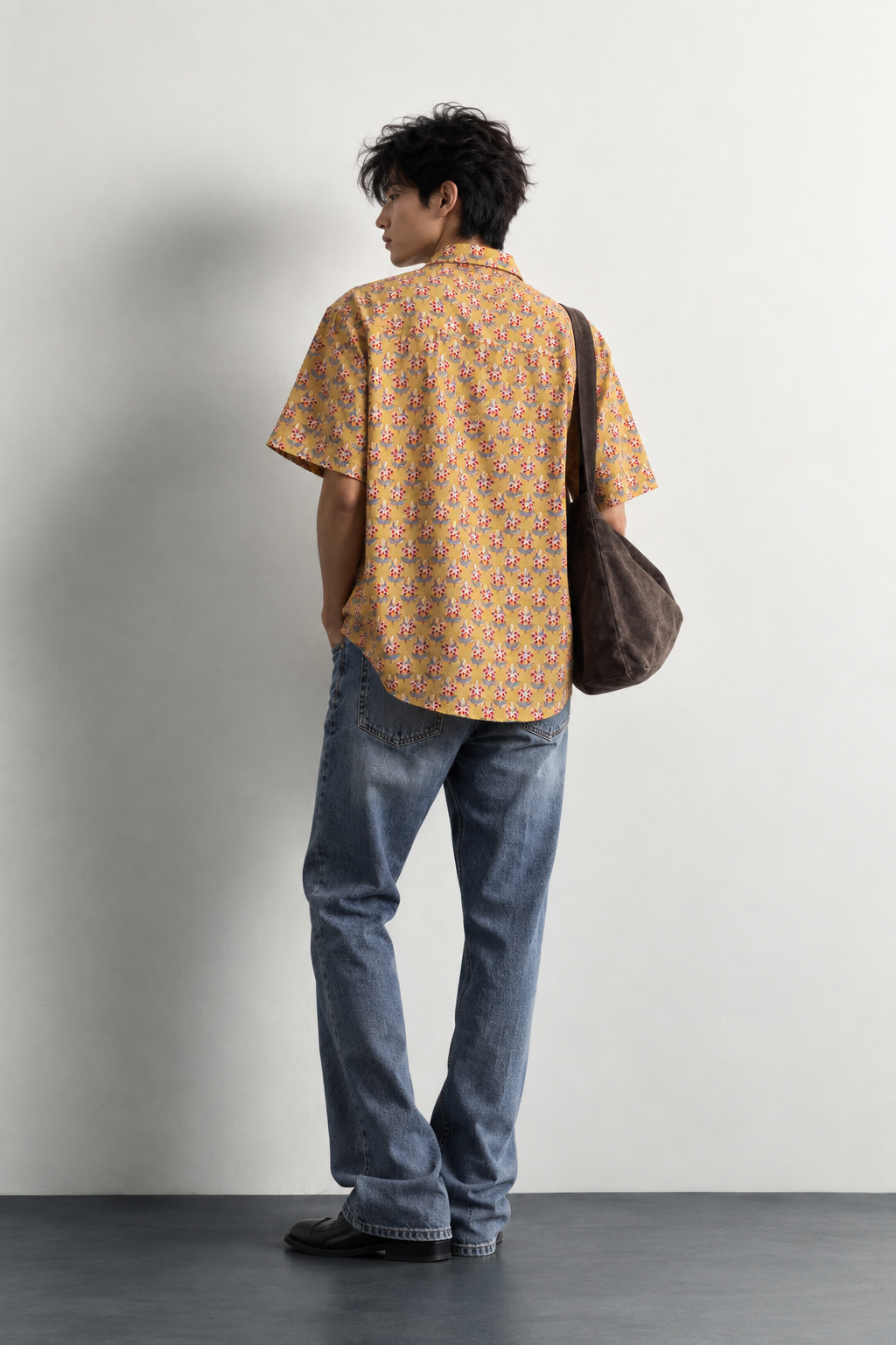 GREEN YELLOW FLORAL HAND-BLOCKED SHIRT