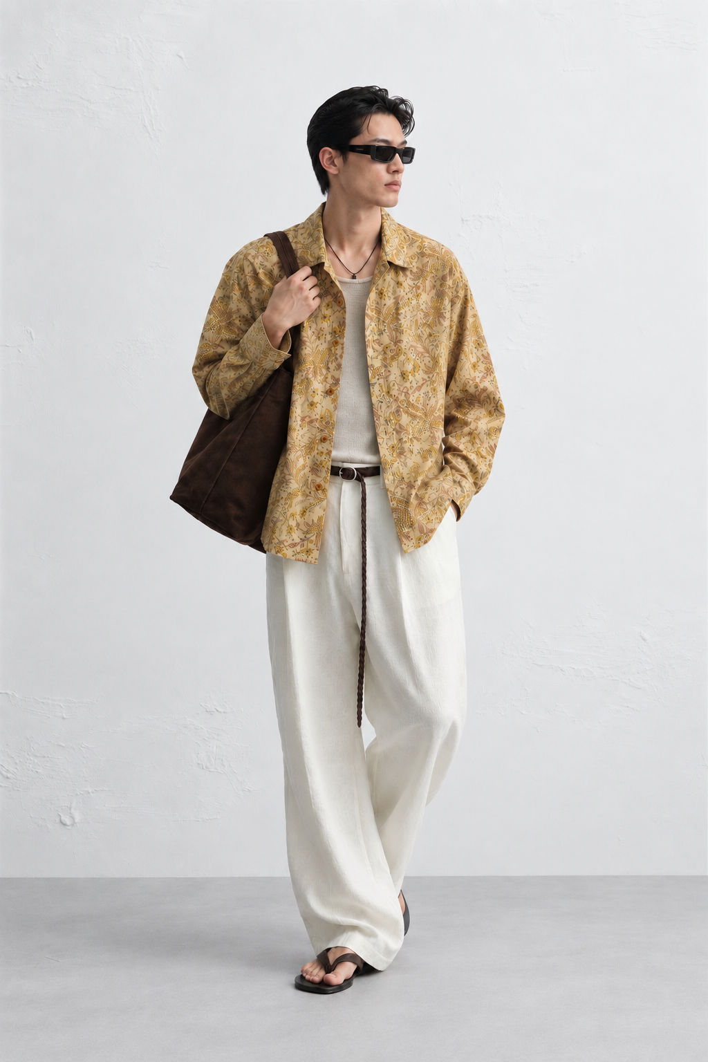 BEIGE FLORAL HAND-BLOCKED SHIRT