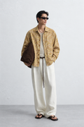 BEIGE FLORAL HAND-BLOCKED SHIRT
