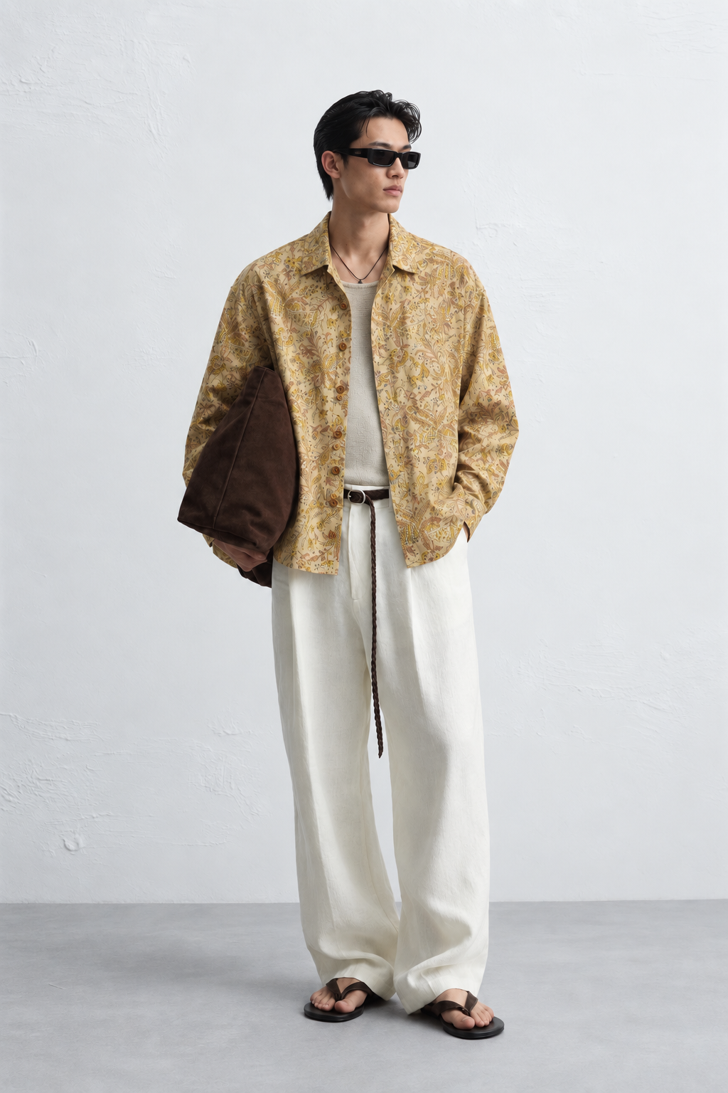 BEIGE FLORAL HAND-BLOCKED SHIRT